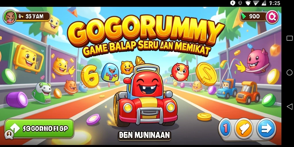 Screenshot gameplay seru GOGORUMMY saat balapan di trek yang menantang.