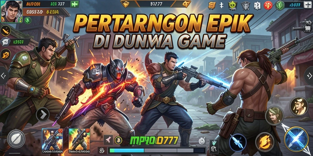Screenshot gameplay MPO777 menampilkan karakter bertarung di arena.
